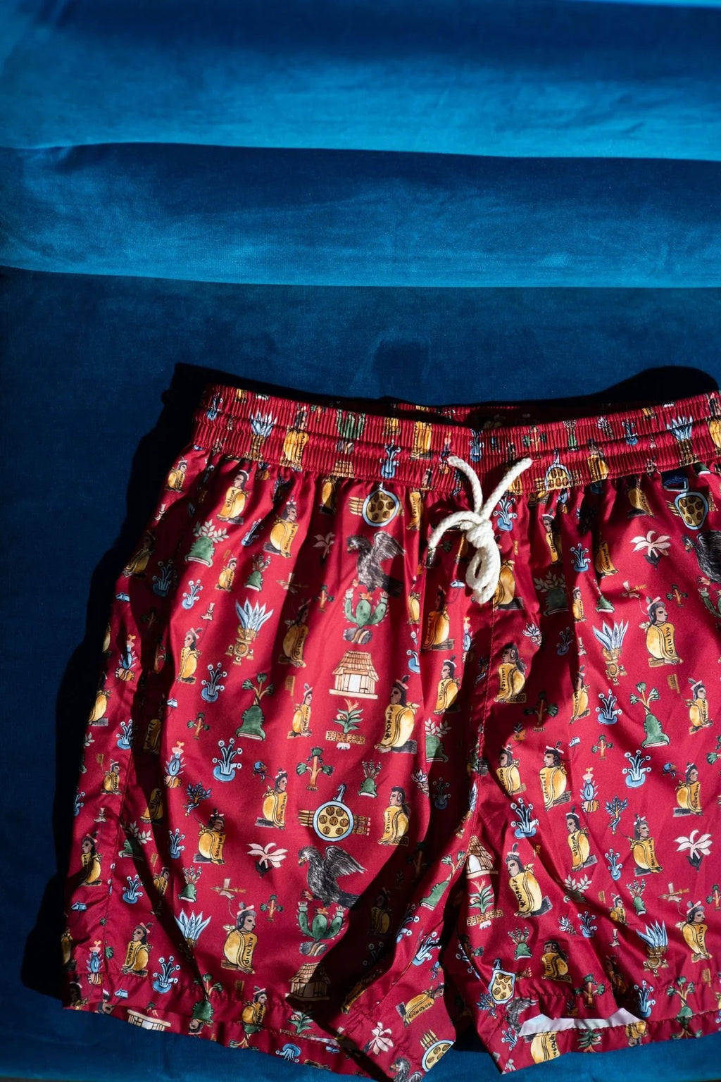 Rubinacci - Red Indian Print Swim Trunks