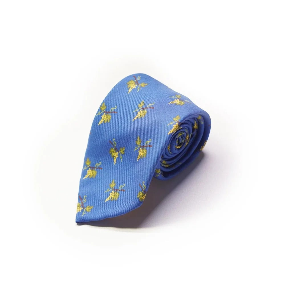 Rubinacci - Royal Blue Silk Twill Tie with White Wine Grape Pattern