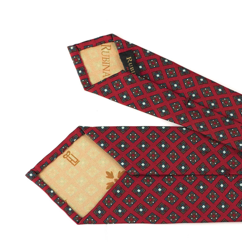 Rubinacci - Red Geometric Print Silk Twill Tie