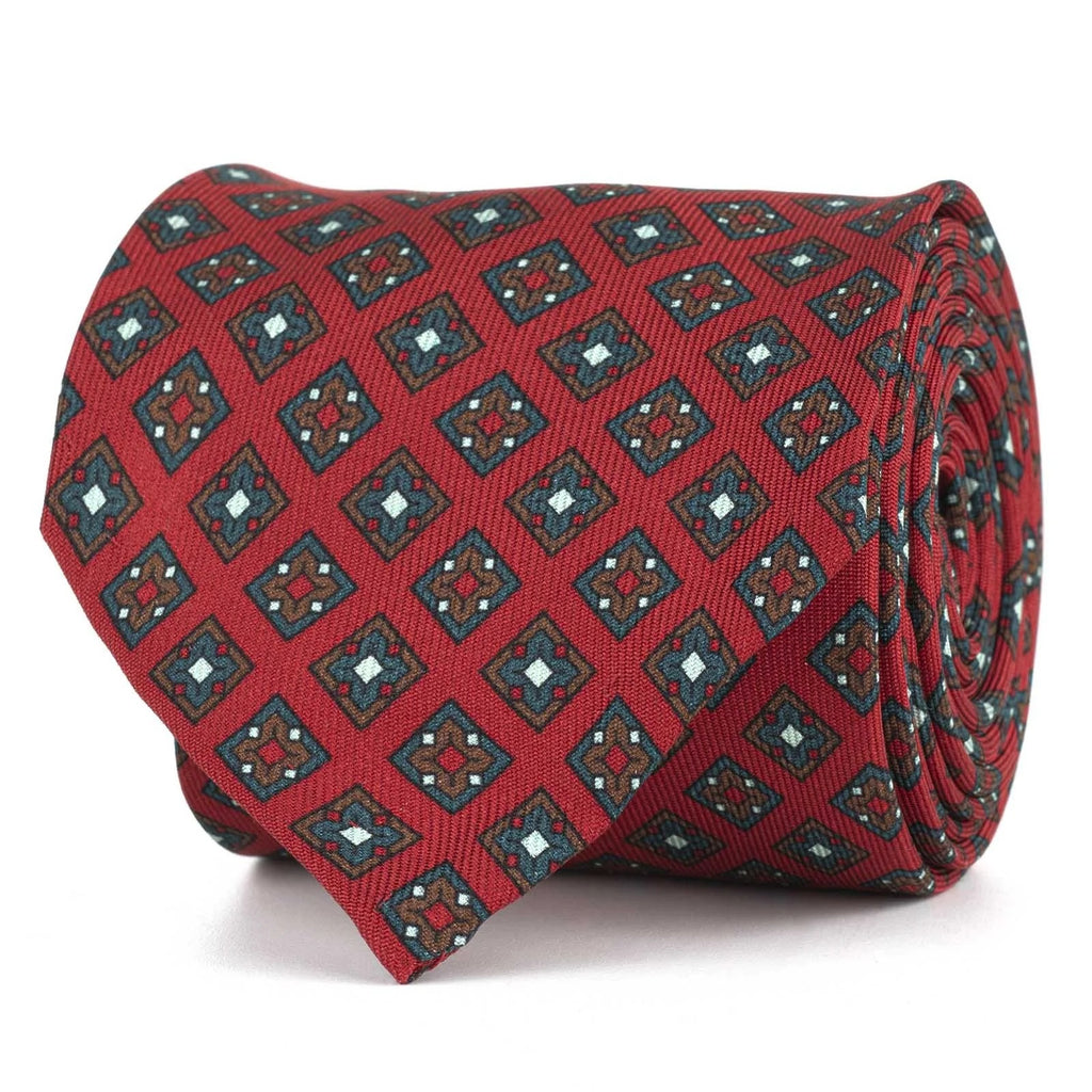 Rubinacci - Red Geometric Print Silk Twill Tie