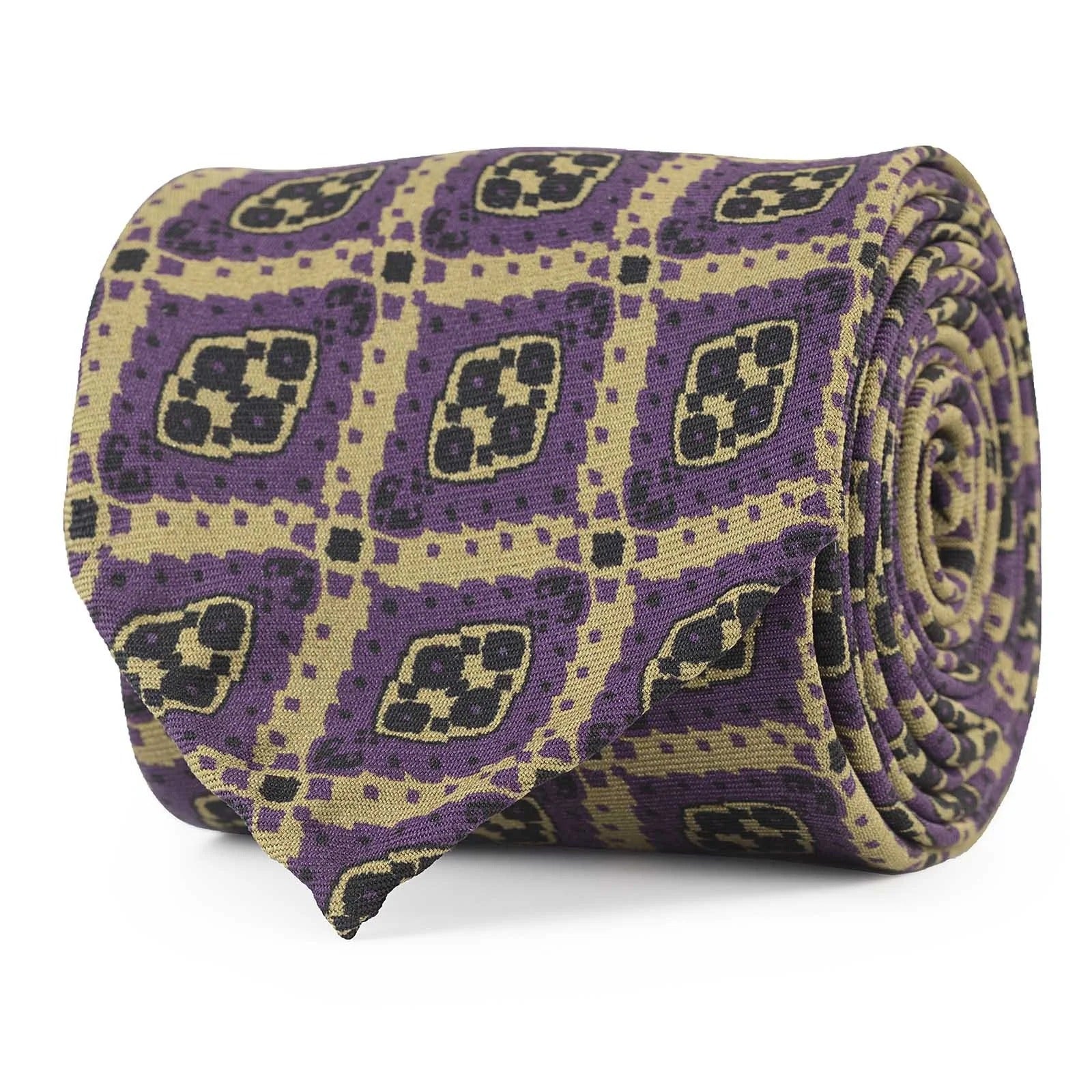 Rubinacci - Silk Twill Violet Tie with Geometric Print