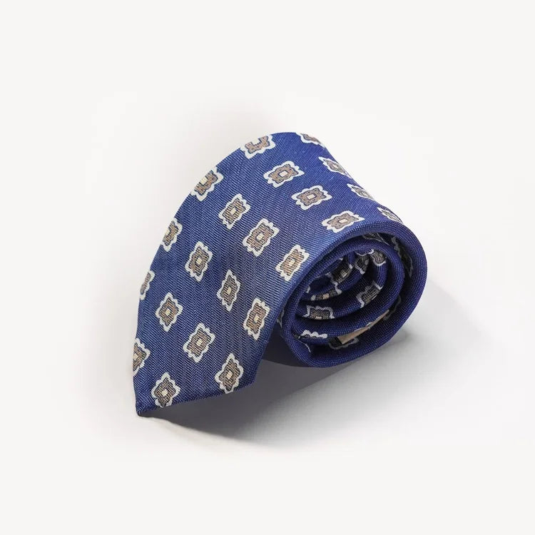 Spacca Neapolis - Blue Printed Silk Tie with Geometric Pattern