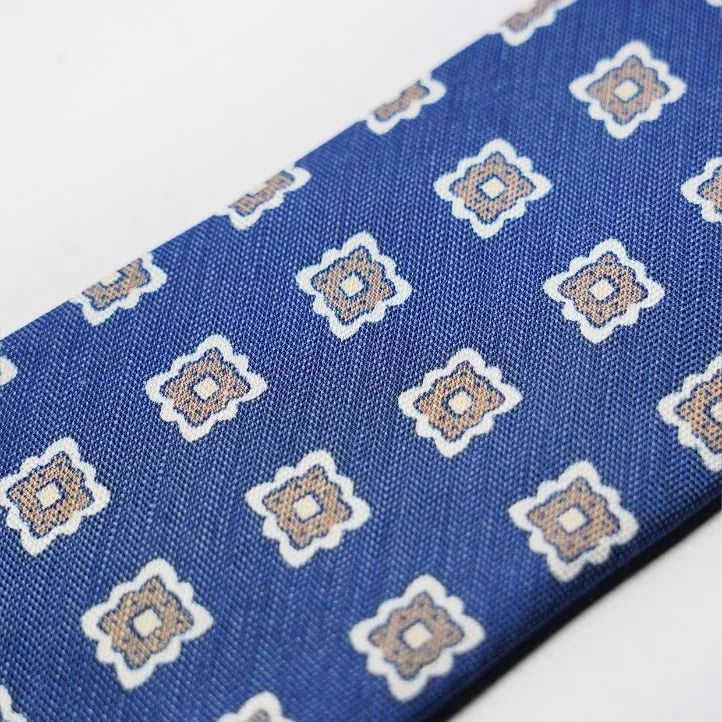 Spacca Neapolis - Blue Printed Silk Tie with Geometric Pattern