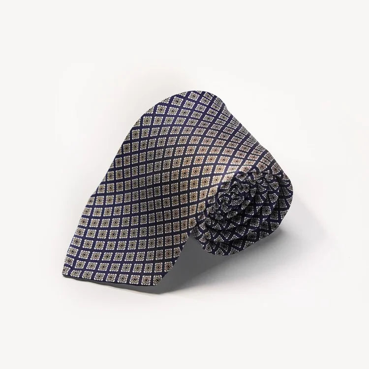 Spacca Neapolis - Regal Blue Printed Silk Tie with Yellow Medallions