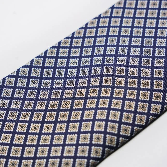 Spacca Neapolis - Regal Blue Printed Silk Tie with Yellow Medallions Spacca Neapolis