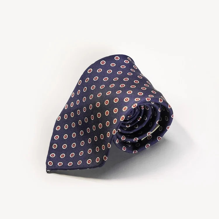 Spacca Neapolis - Blue with Red Dots Printed Silk Tie