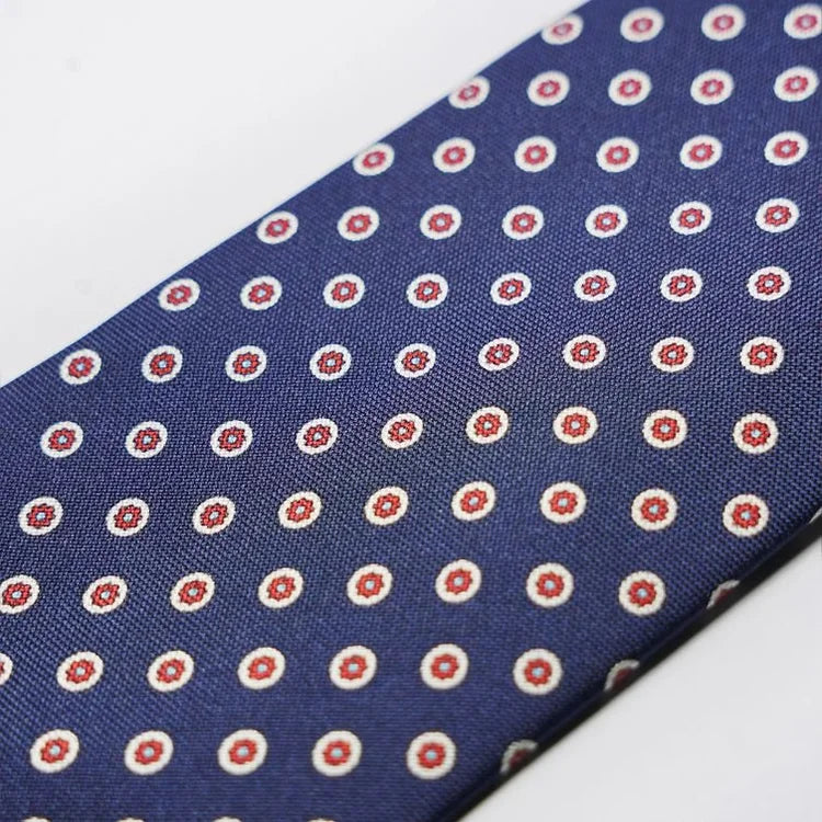 Spacca Neapolis - Blue with Red Dots Printed Silk Tie