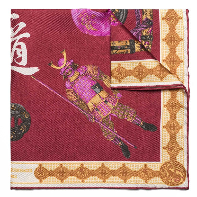 Rubinacci - Burgundy Samurai Pocket Square Rubinacci