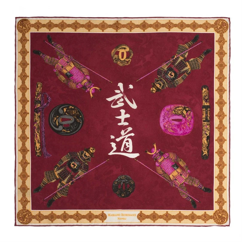 Rubinacci - Burgundy Samurai Pocket Square Rubinacci