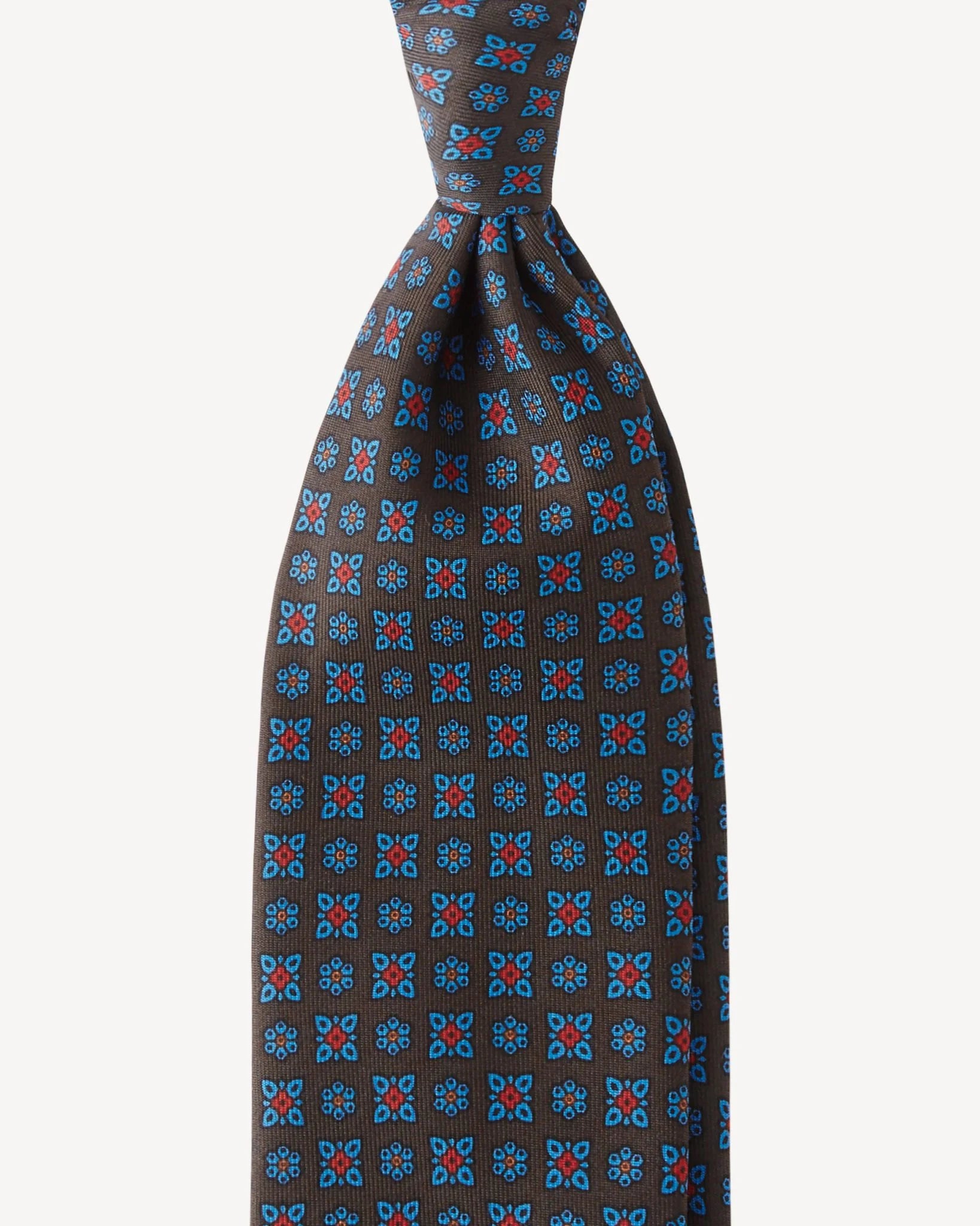 Viola Milano - Artisan Floral Handprinted Untipped Ancient Madder SILK TIE - Brown