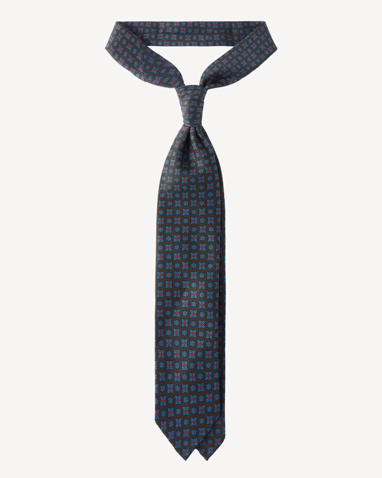Viola Milano - Artisan Floral Handprinted Untipped Ancient Madder SILK TIE - Brown