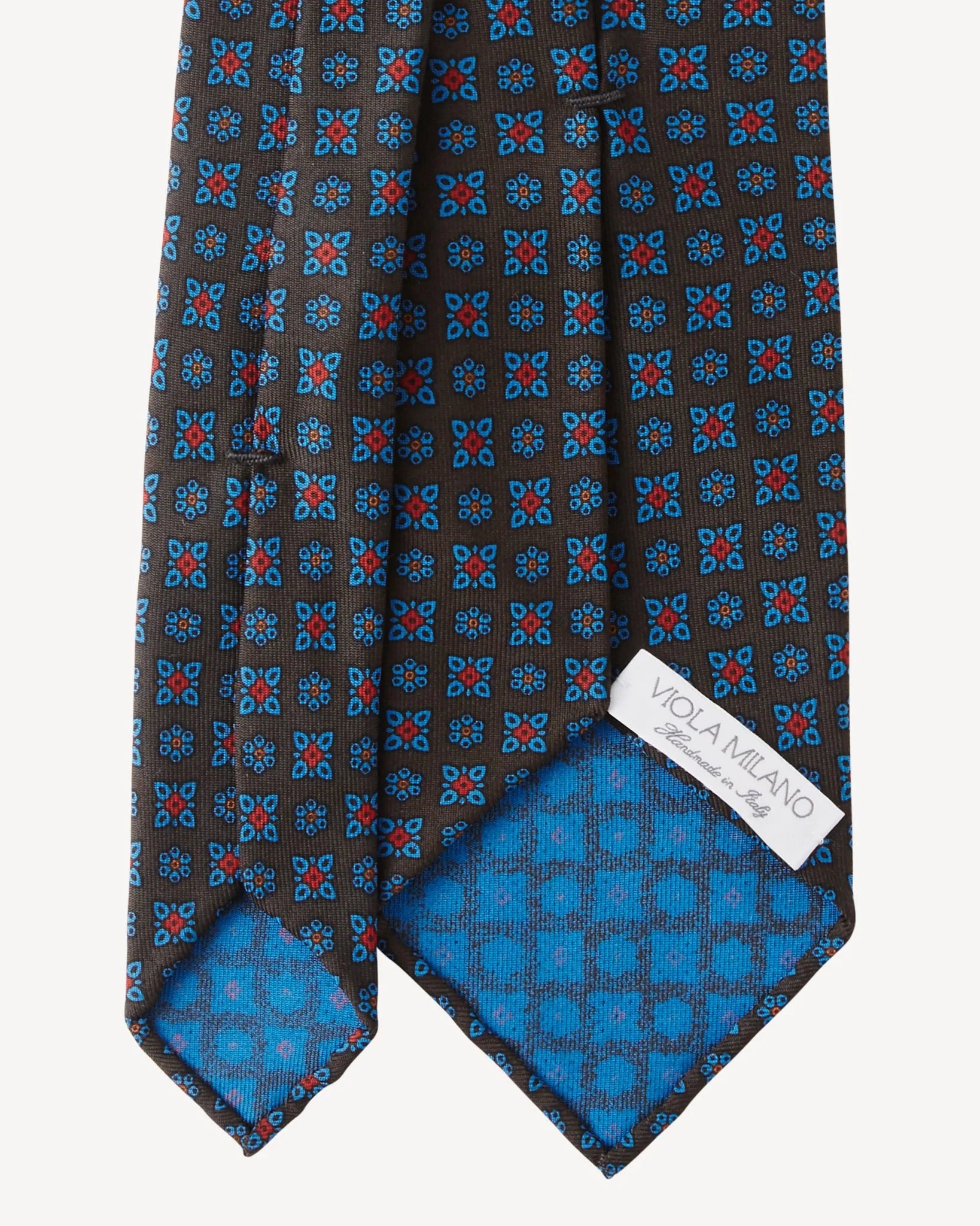 Viola Milano - Artisan Floral Handprinted Untipped Ancient Madder SILK TIE - Brown