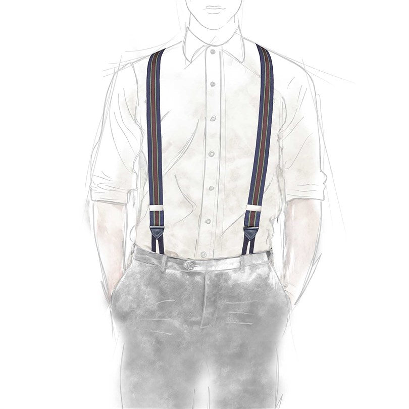 Rubinacci - Blue / Green and Wine Striped Braces