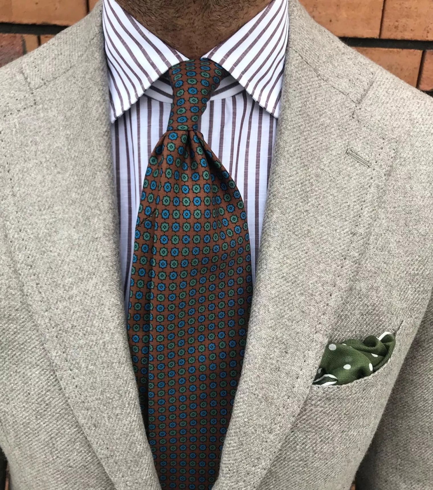 Viola Milano - Floral Pattern Handprinted Selftipped SILK TIE - Bronz