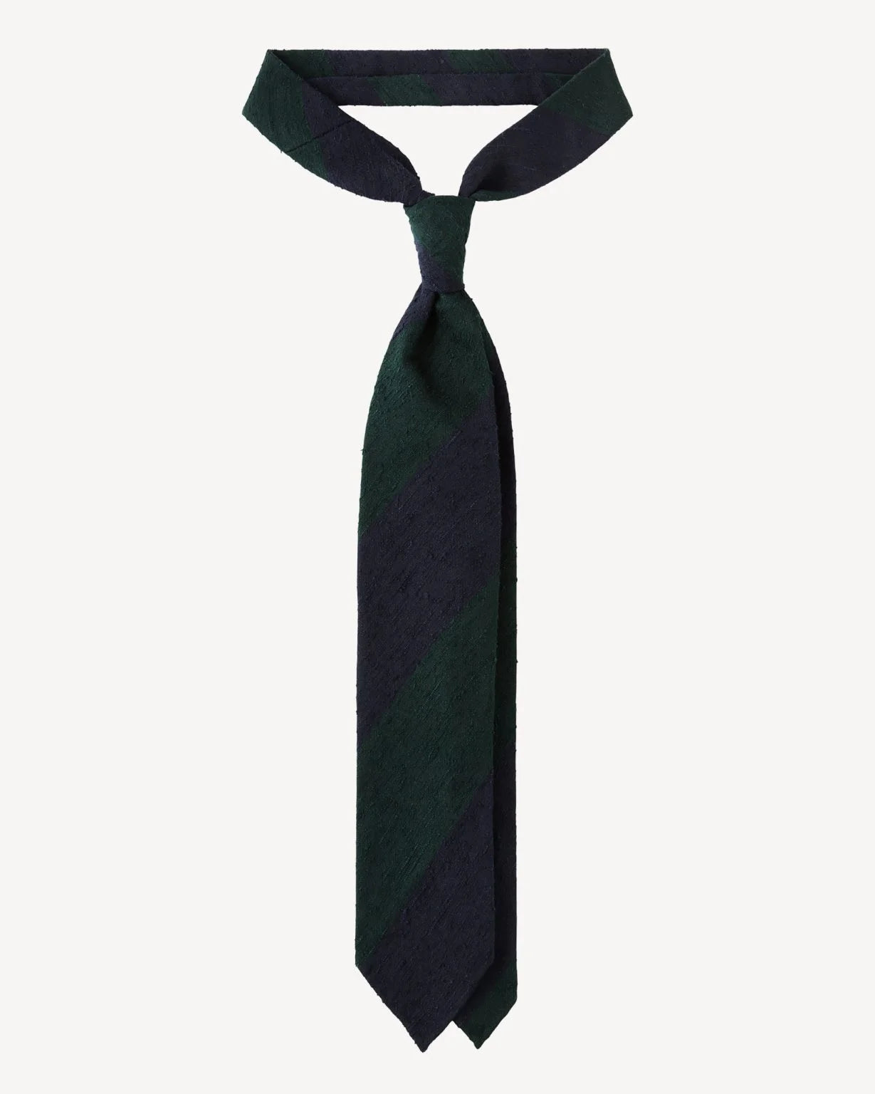 Viola Milano - Block Stripe Handrolled Woven Shantung Tie - Navy/Forest Viola Milano
