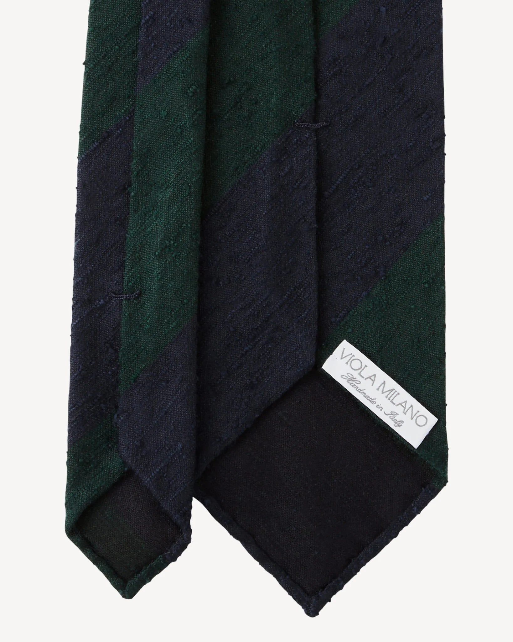 Viola Milano - Block Stripe Handrolled Woven Shantung Tie - Navy/Forest Viola Milano