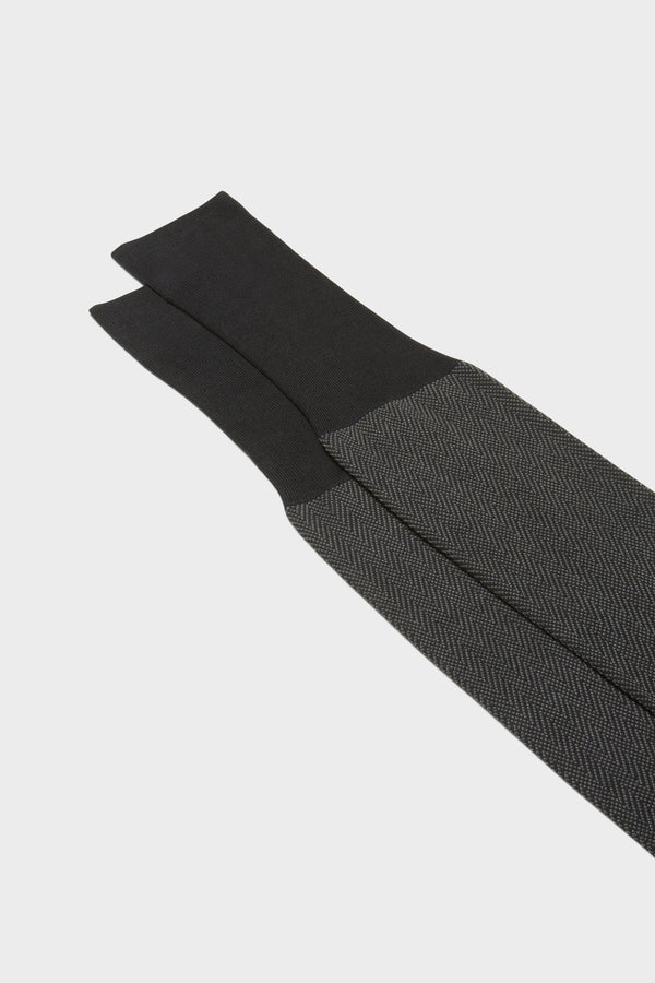 Bresciani - Calf Length Socks - Giulio 100% Cotton Herringbone Socks | Dark Grey (414) Bresciani