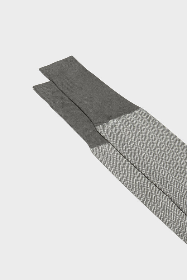 Bresciani - Calf Length Socks - Giulio 100% Cotton Herringbone Socks | Medium Grey (076) Bresciani