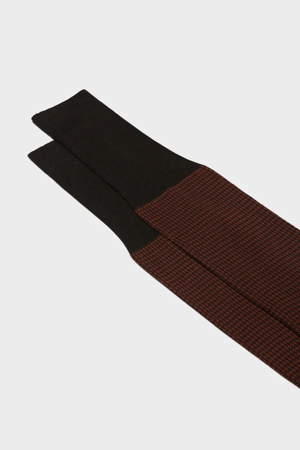 Bresciani - Calf Length Socks - Leo 100% Cotton Houndstooth Socks | Brown Caffe (054) Bresciani