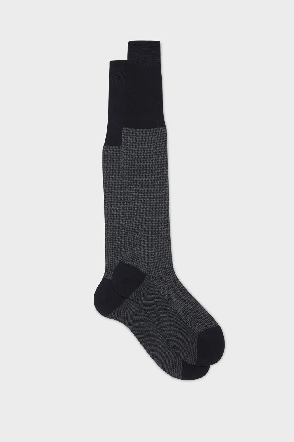 Bresciani - Calf Length Socks -  Leo 100% Cotton Socks | Dark Grey Houndstooth (013)