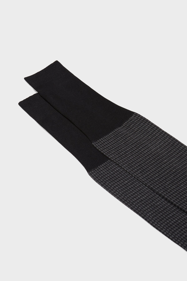 Bresciani - Calf Length Socks - Leo 100% Cotton Houndstooth Socks | Dark Grey (013) Bresciani