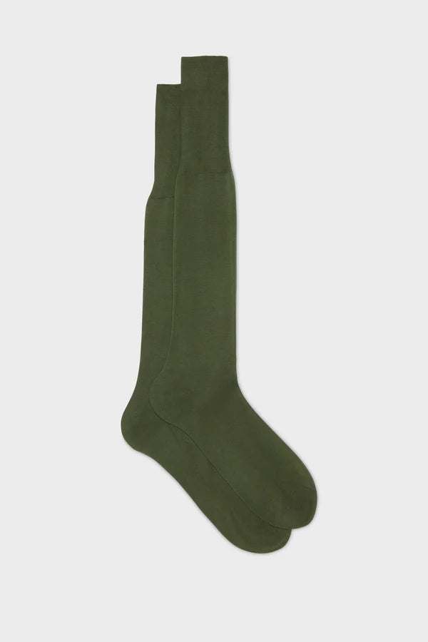 Bresciani - Calf Length Socks - Lorenzo 100% Cotton Socks | Olive (023) Bresciani