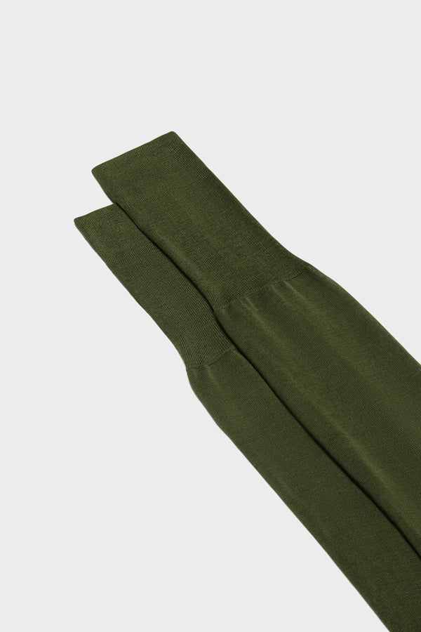 Bresciani - Calf Length Socks - Lorenzo 100% Cotton Socks | Olive (023) Bresciani