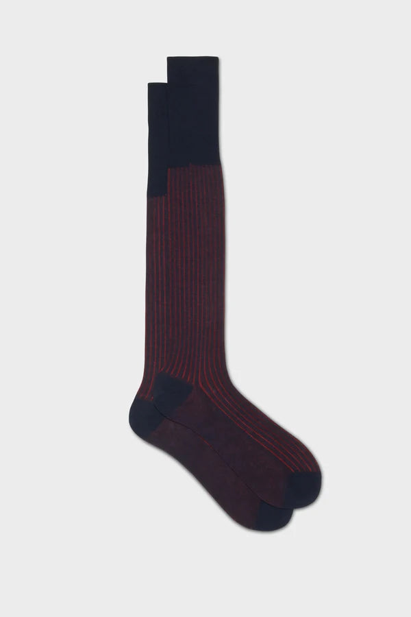 Bresciani - Calf Length Socks - Mario 100% Cotton Socks | Vanisee, Navy Red (021) Bresciani