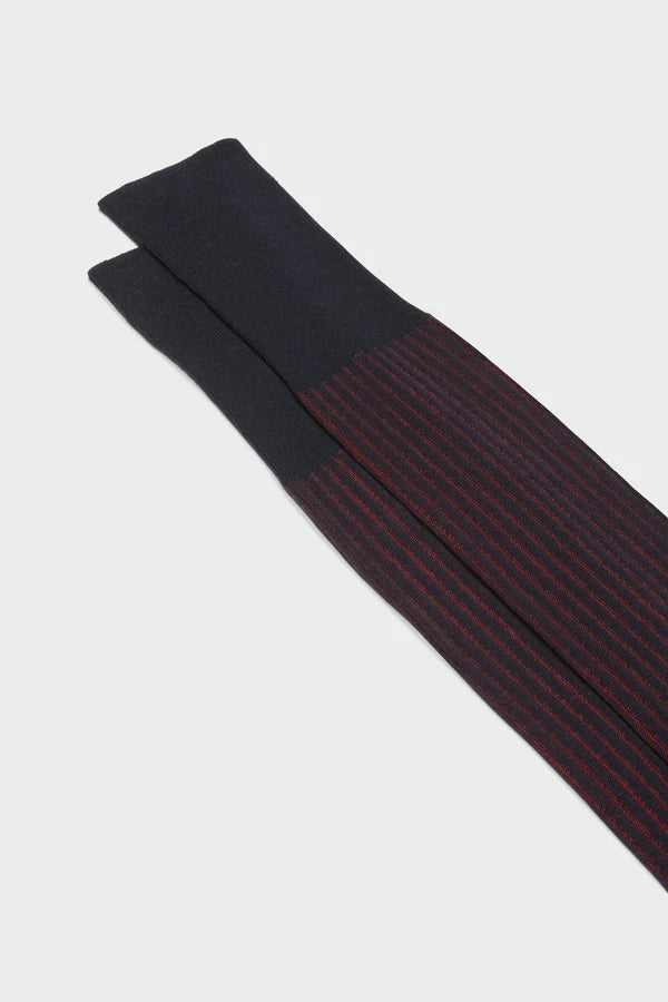 Bresciani - Calf Length Socks - Mario 100% Cotton Socks | Vanisee, Navy Red (021) Bresciani
