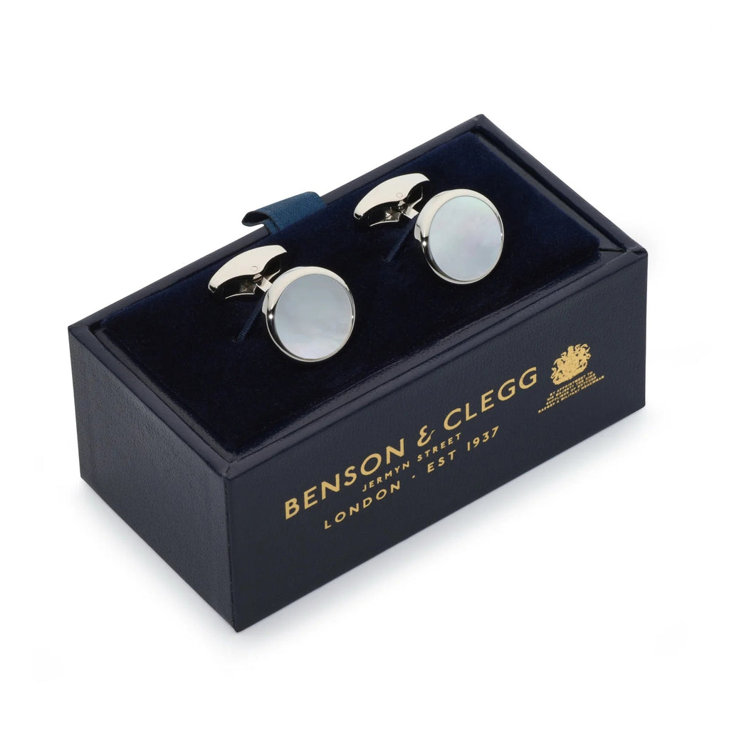 Benson & Clegg - Mother Of Pearl Round Cufflinks In Silver Benson & Clegg