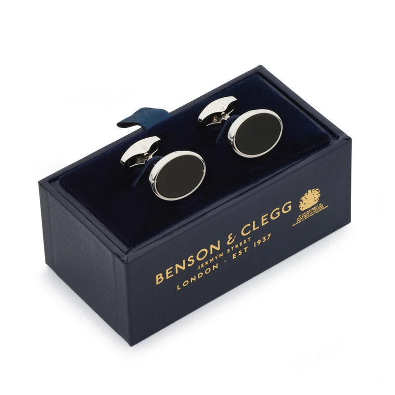 Benson & Clegg - Onyx Oval Cufflinks In Silver