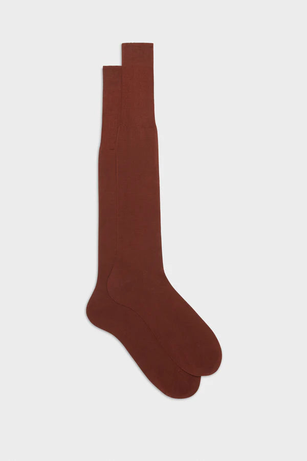 Bresciani - Calf Length Socks - Lorenzo 100% Cotton Socks | Granata (012) - Red Burnt Bresciani