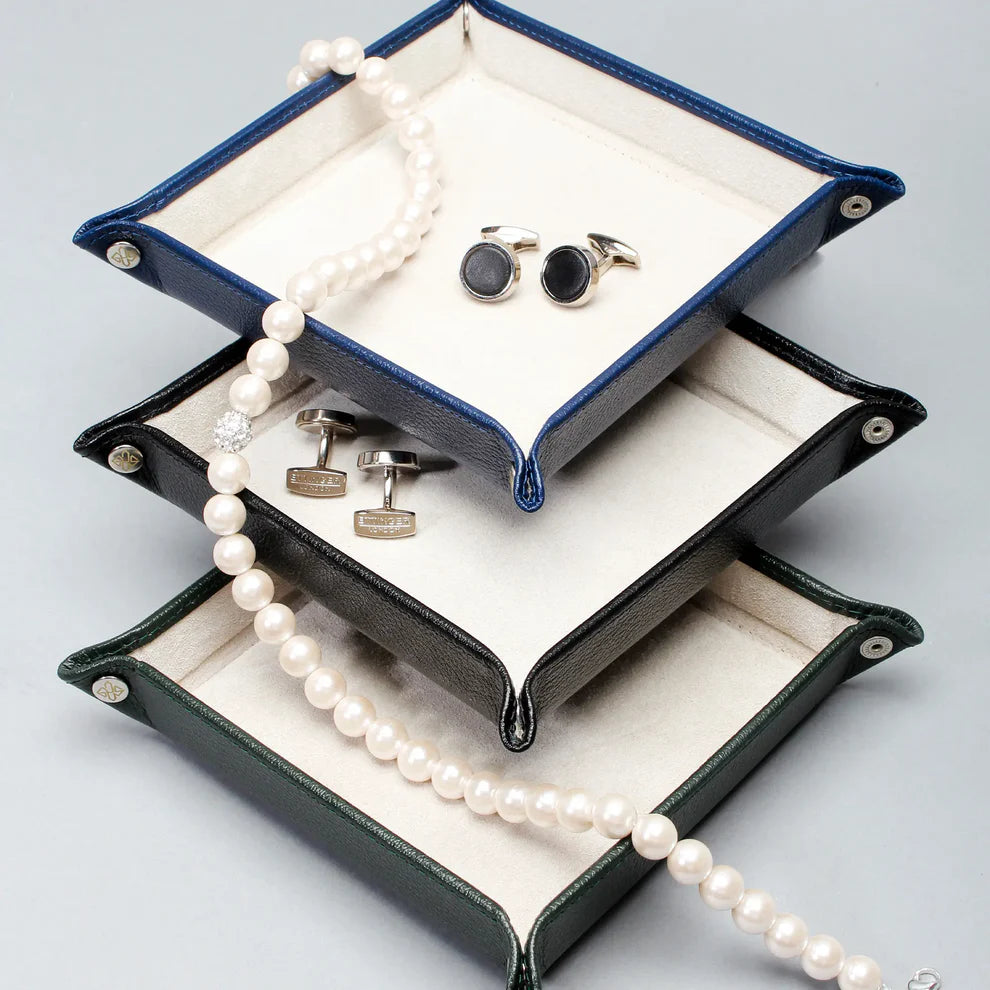 Ettinger - Capra Ecru Square Valet Tray - Marine Blue Ettinger