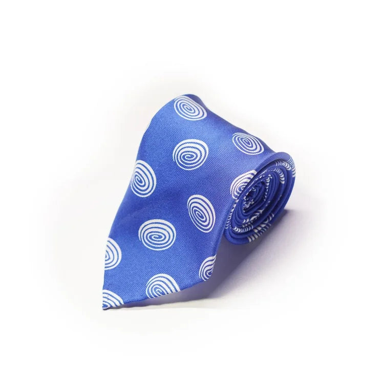 Cifonelli - Royal Blue Silk Tie with White Spirals