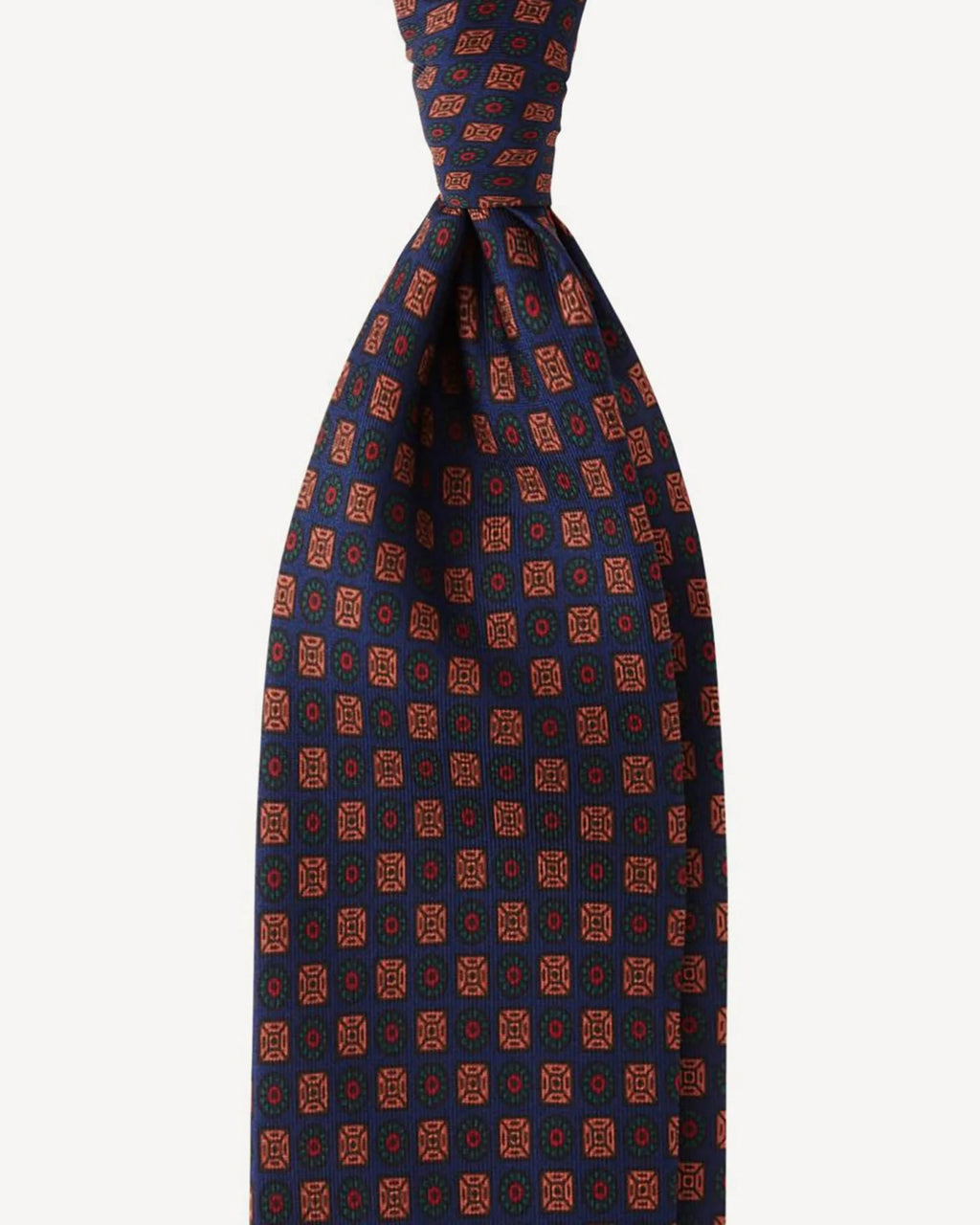 Viola Milano - Diamond Floral Handprinted Ancient Madder Silk Tie - Navy Mix Viola Milano