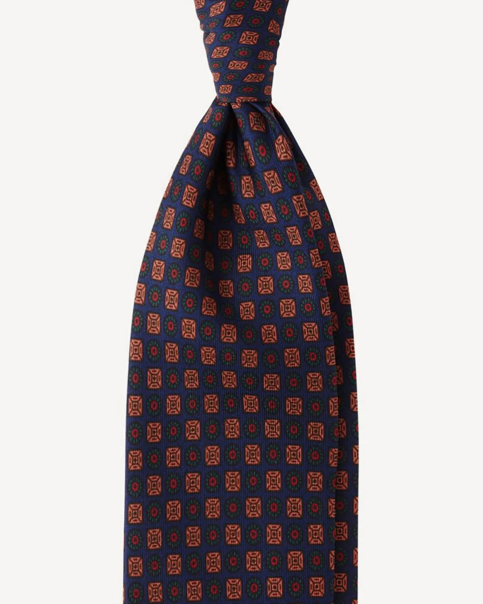 Viola Milano - Diamond Floral Handprinted Ancient Madder Silk Tie - Navy Mix Viola Milano