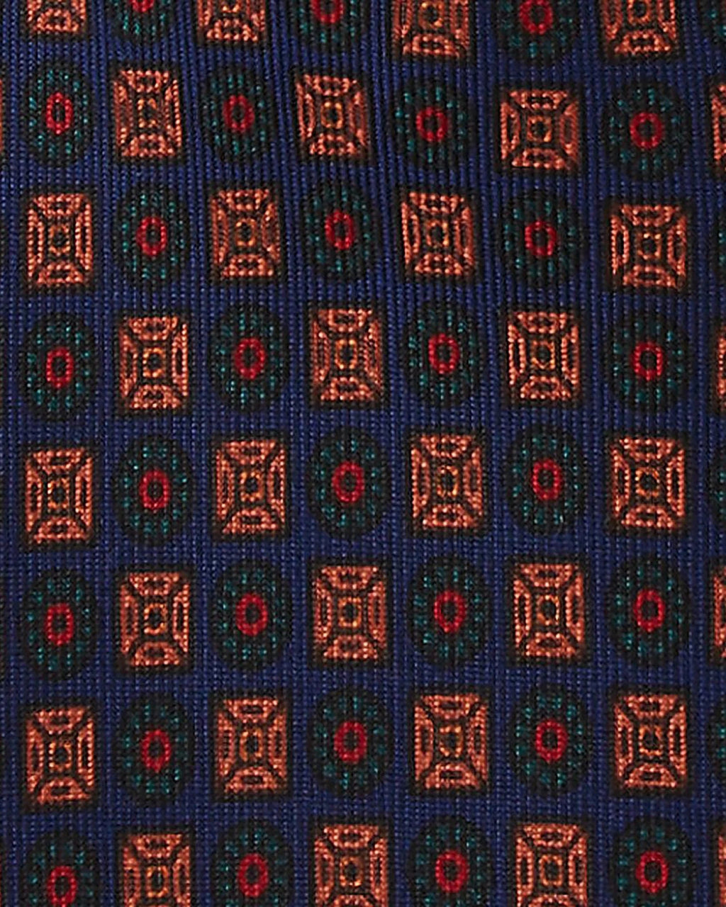 Viola Milano - Diamond Floral Handprinted Ancient Madder Silk Tie - Navy Mix Viola Milano