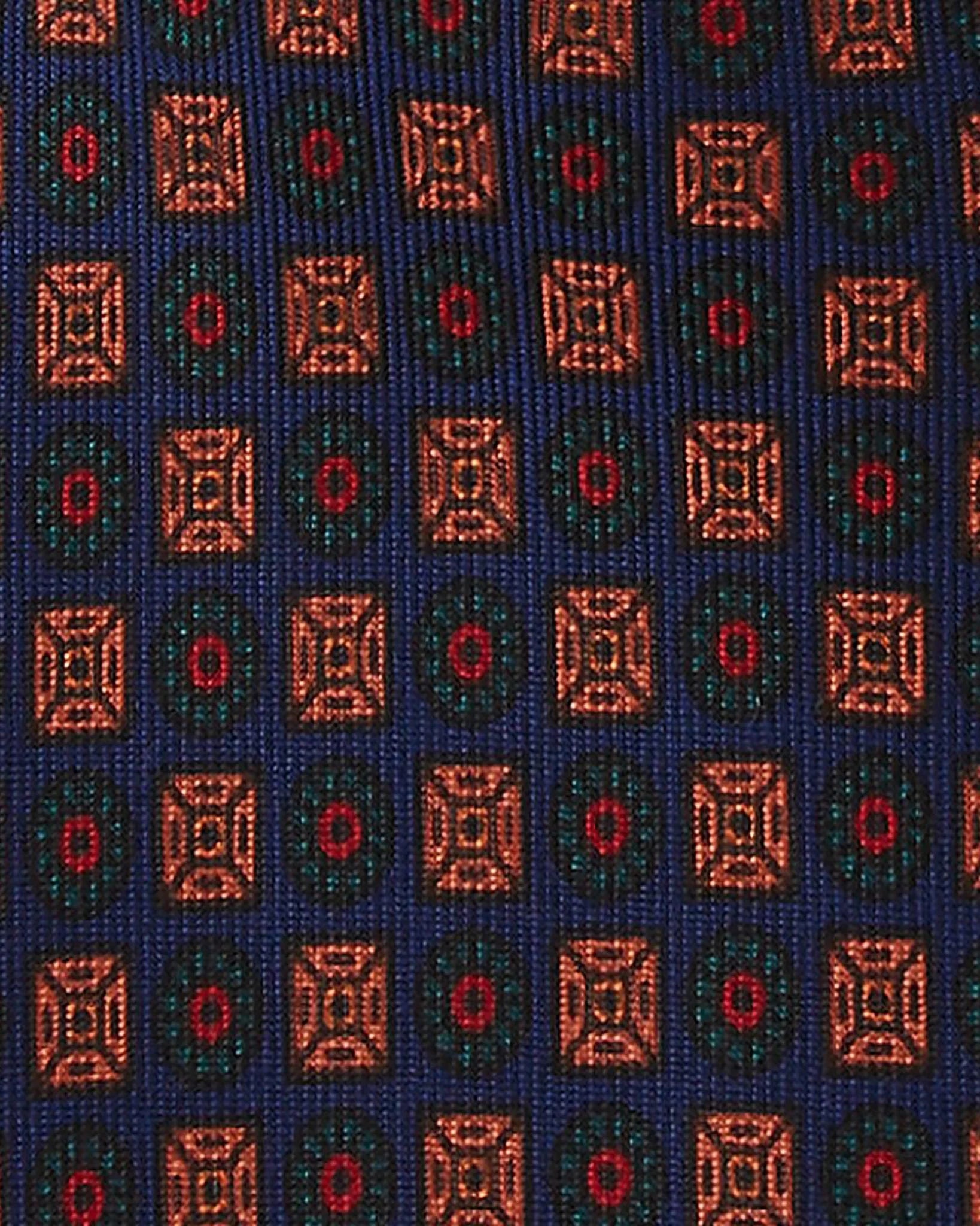Viola Milano - Diamond Floral Handprinted Ancient Madder Silk Tie - Navy Mix Viola Milano