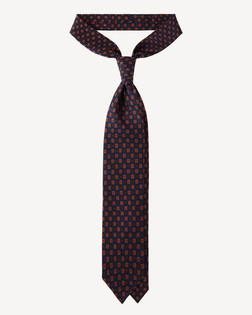 Viola Milano - Diamond Floral Handprinted Ancient Madder Silk Tie - Navy Mix Viola Milano