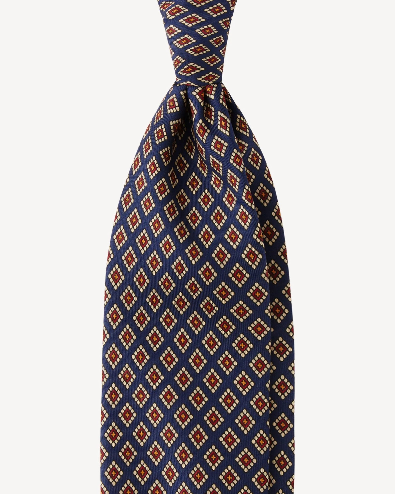 Viola Milano - Diamond Pattern 3-fold Handprinted Selftipped silk tie - Navy