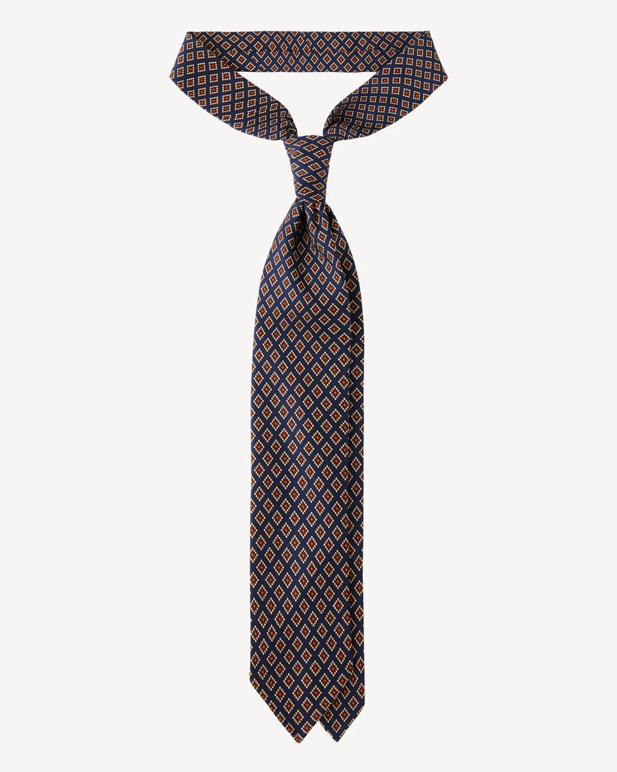Viola Milano - Diamond Pattern 3-fold Handprinted Selftipped silk tie - Navy Viola Milano