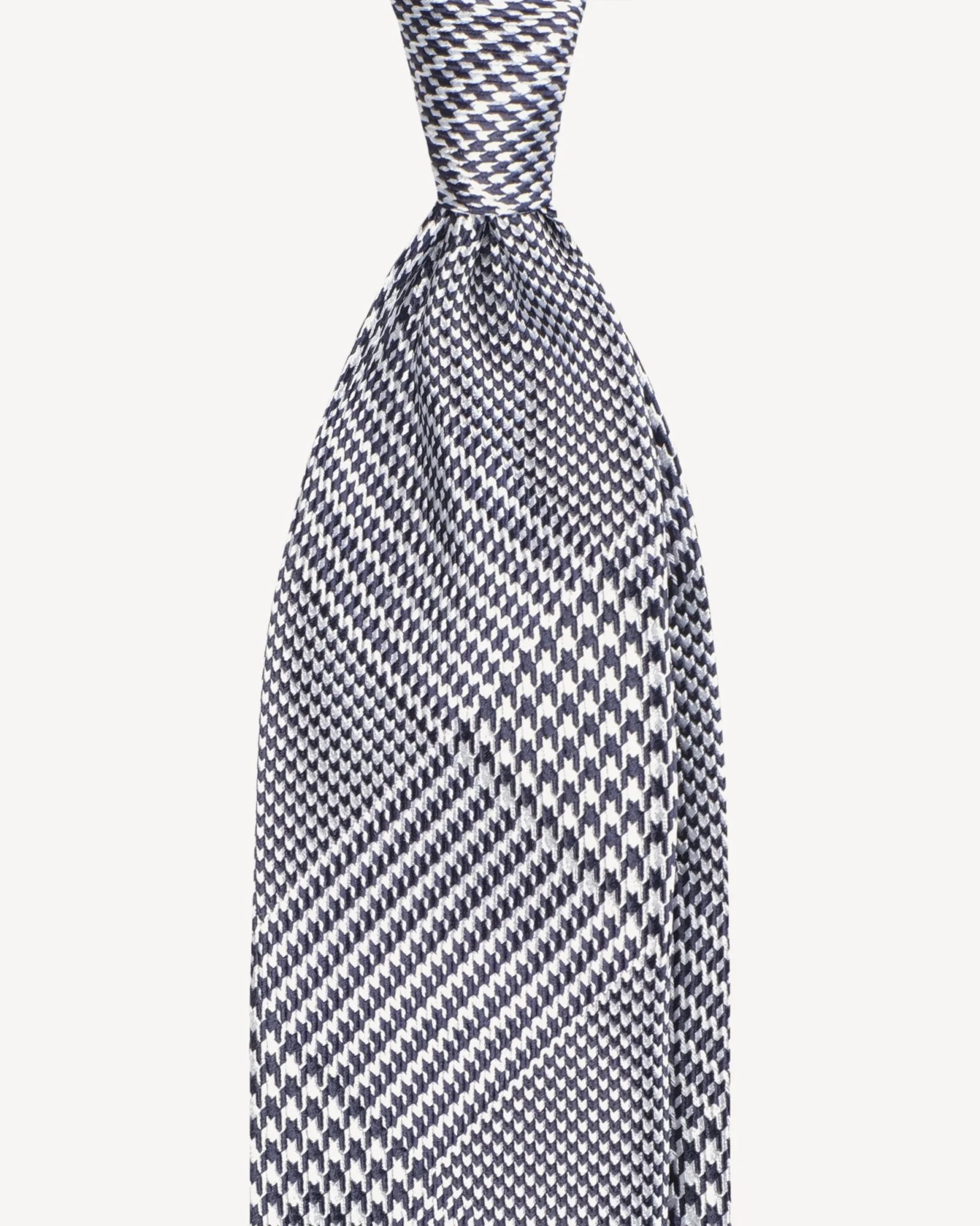 Viola Milano - Prince of Wales Handrolled Woven Silk Jacquard Tie - Navy Mix Viola Milano
