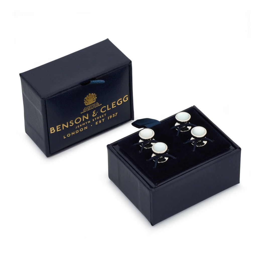 Benson & Clegg - Mother Of Pearl Dress Studs In Silver Benson & Clegg