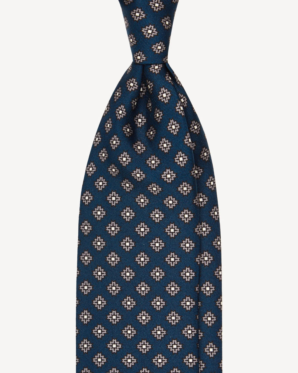 Viola Milano - Floral Pattern Selftipped Italian silk tie - Navy/Grey