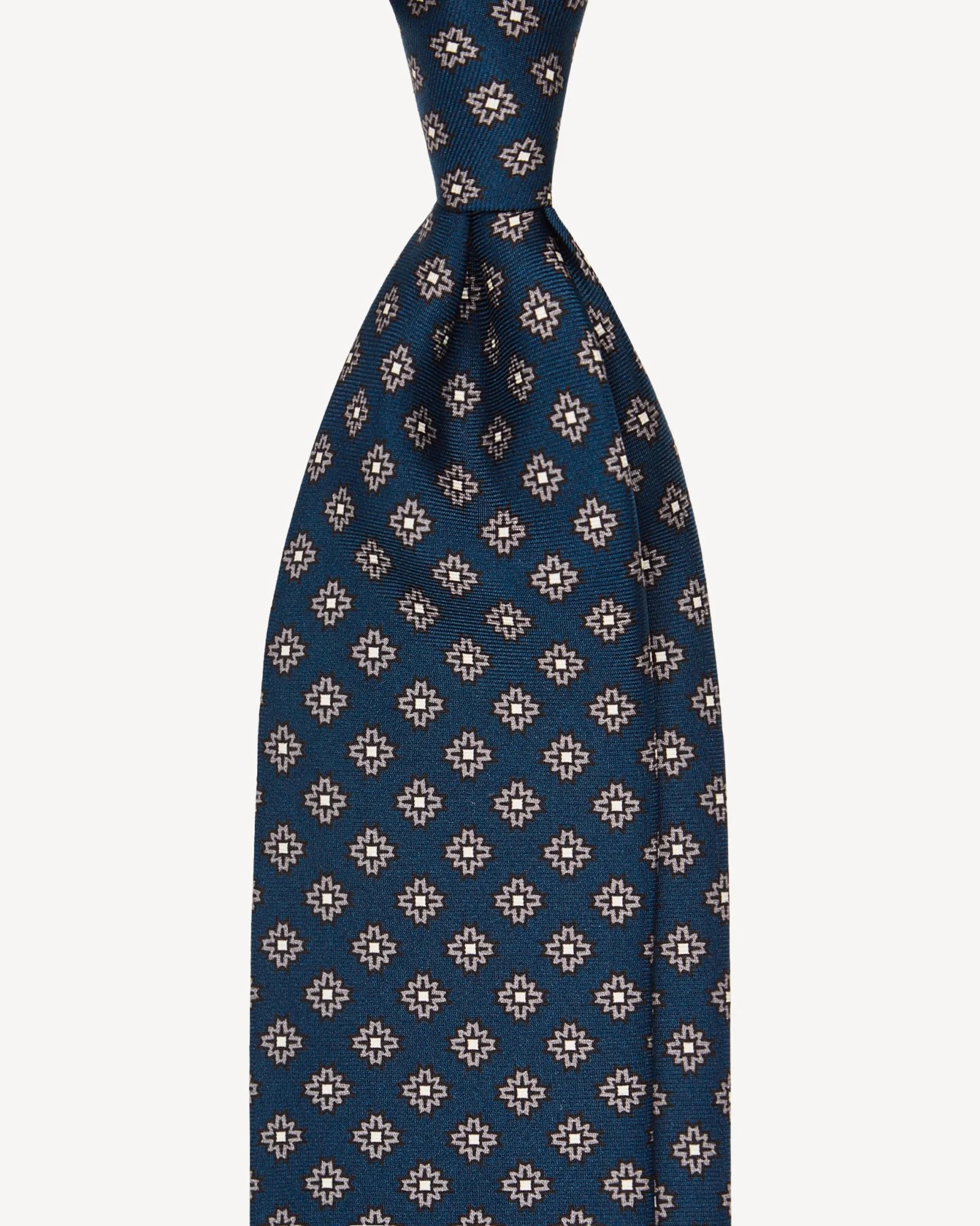 Viola Milano - Floral Pattern Selftipped Italian silk tie - Navy/Grey