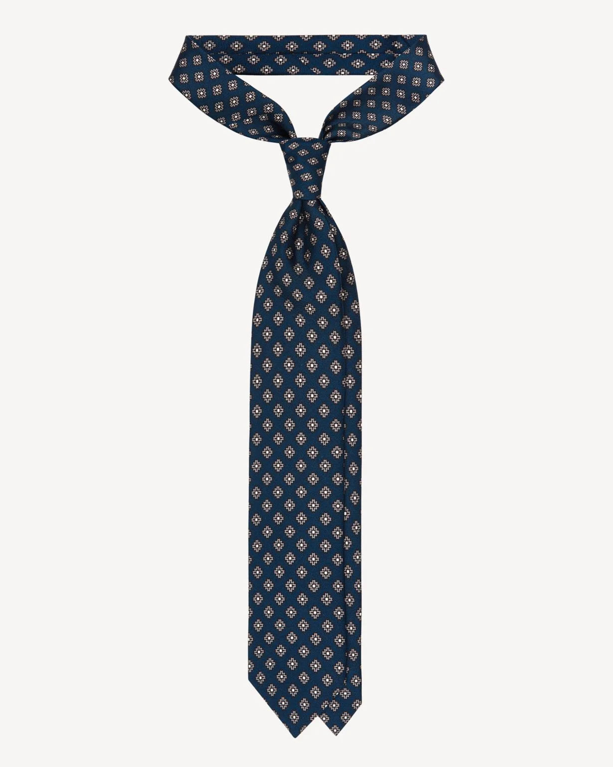 Viola Milano - Floral Pattern Selftipped Italian silk tie - Navy/Grey