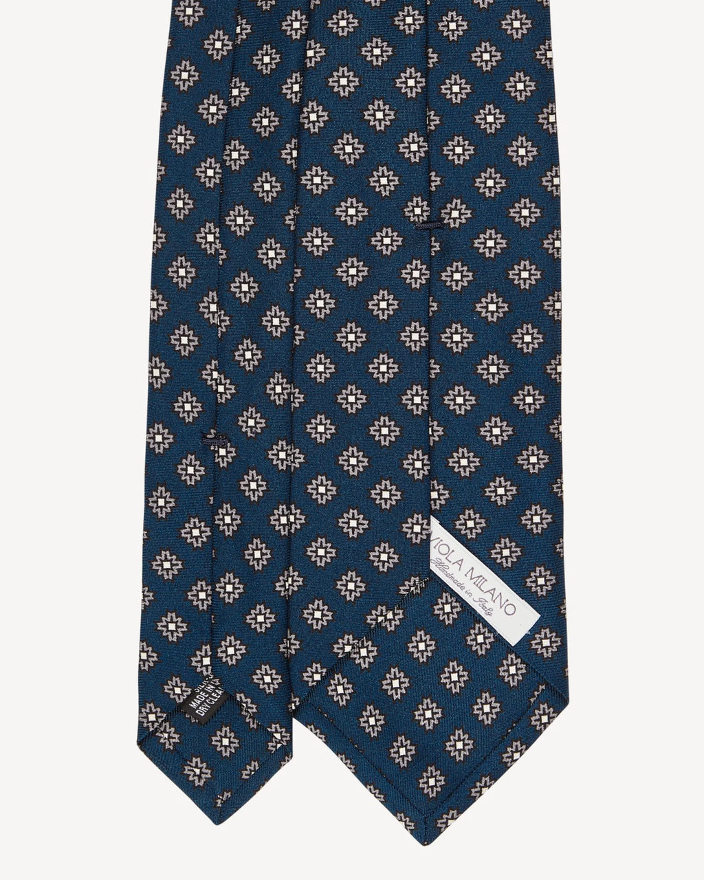 Viola Milano - Floral Pattern Selftipped Italian silk tie - Navy/Grey