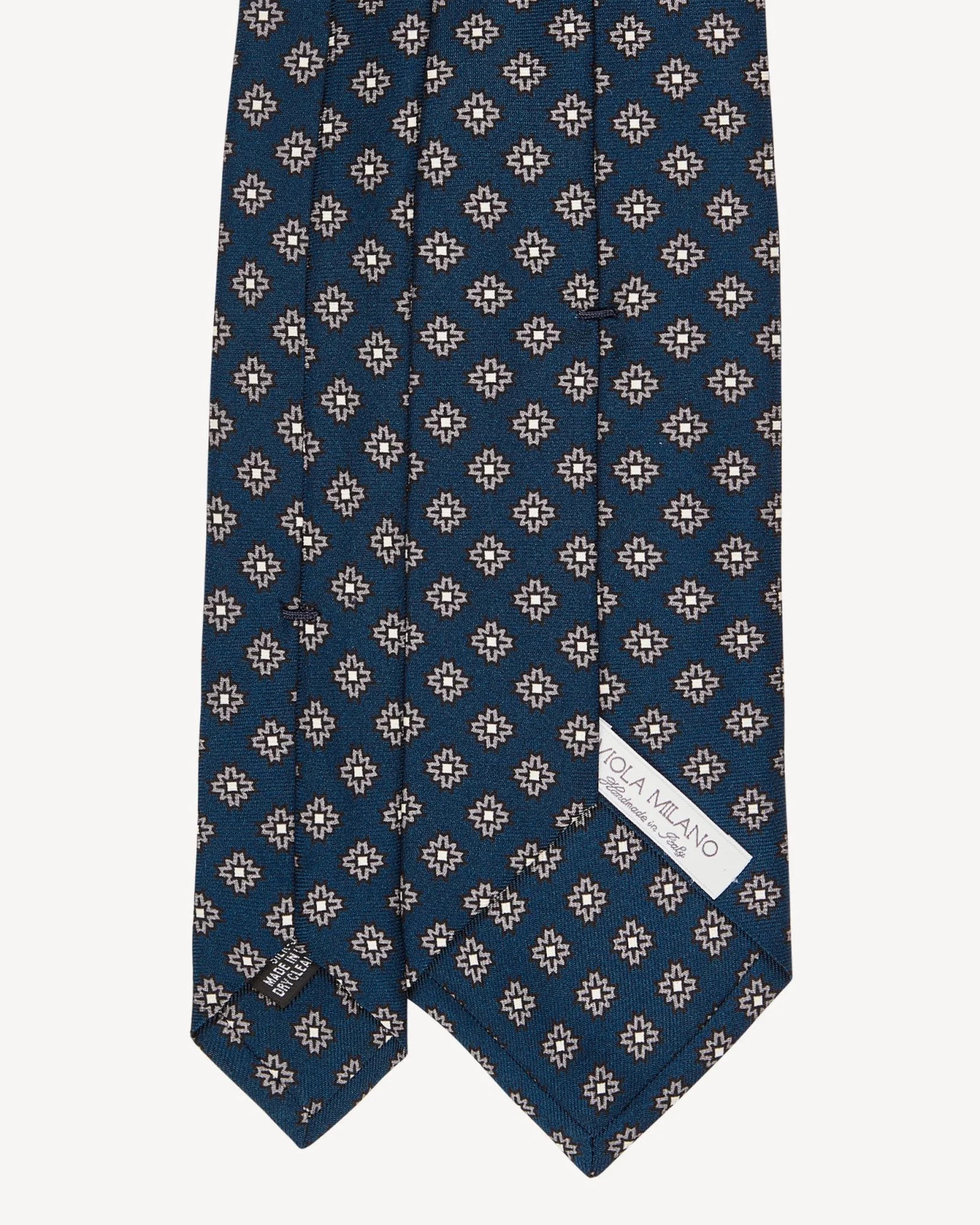 Viola Milano - Floral Pattern Selftipped Italian silk tie - Navy/Grey