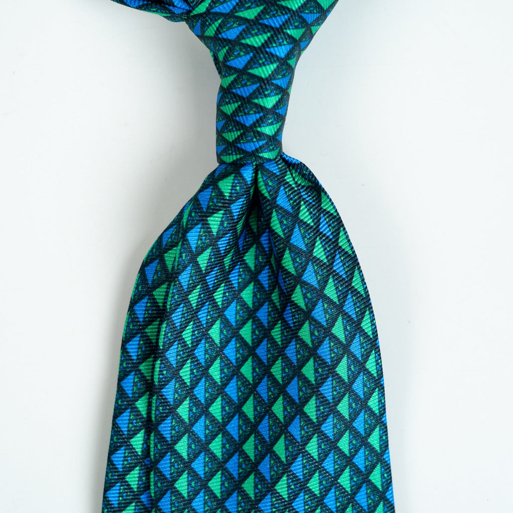 Spacca Neapolis - Blue Geometric Patterned Silk Tie Spacca Neapolis