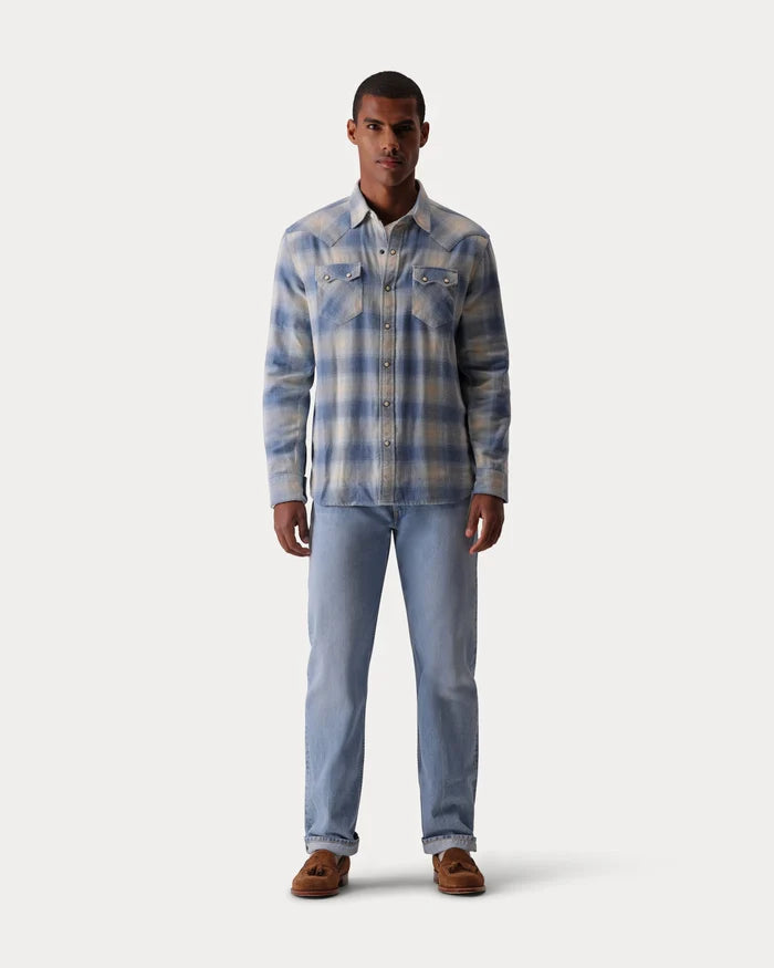 Fortela - Josh Camicia in Cotton Plaid Western Shirt - Light Blue Fortela